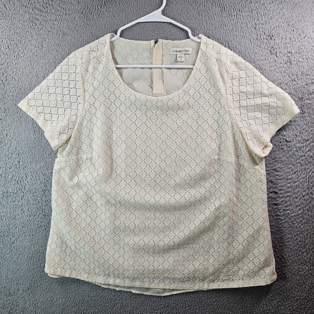 Coldwater Creek‎ Lace Top Blouse Women 1X 18 Lined Short Sleeve Off White